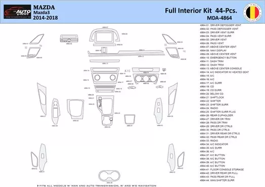 Mazda 3 2014-2018 Inleg dashboard Interieurset aansluitend en pasgemaakt 44 Delen