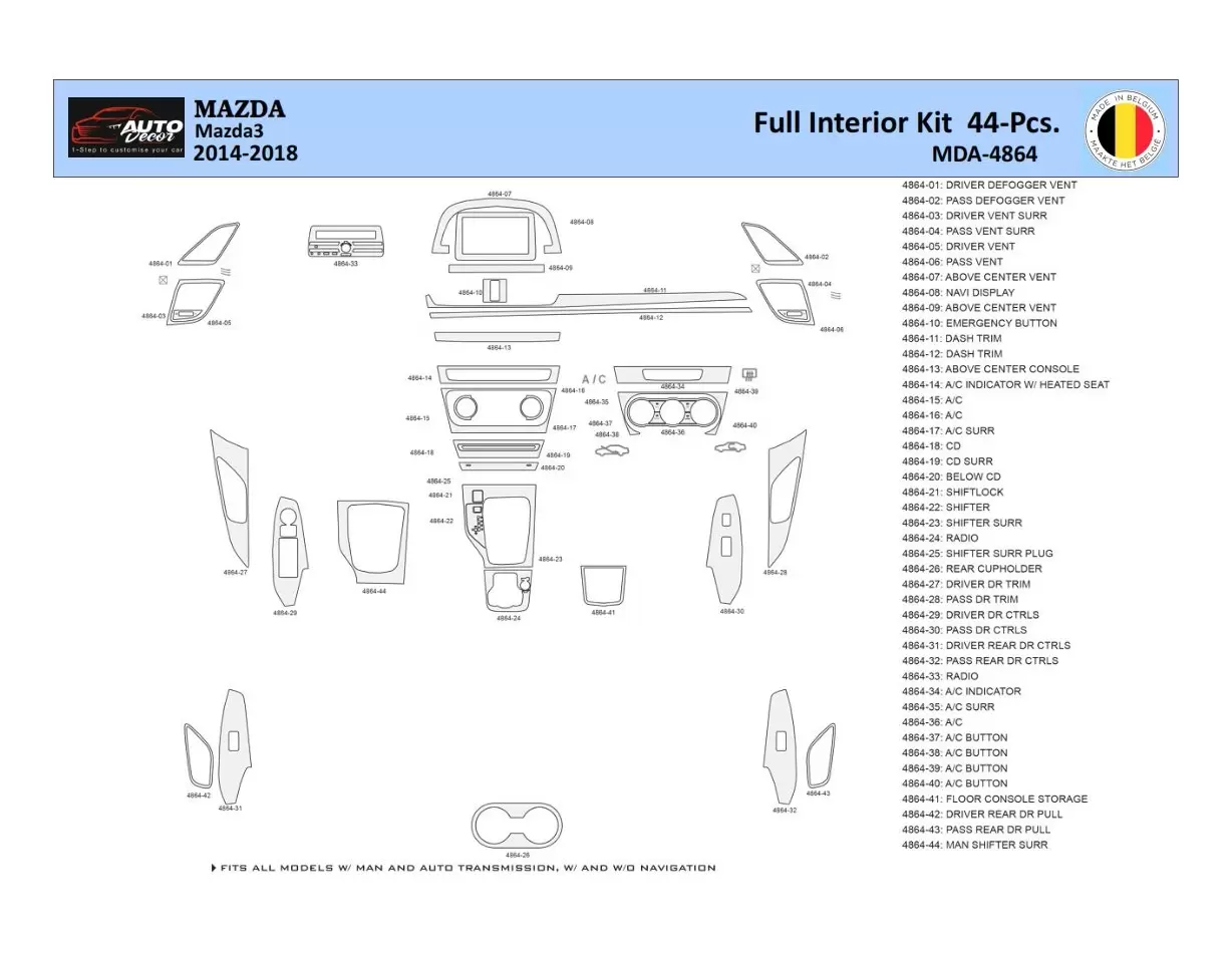 Mazda 3 2014-2018 Mittelkonsole Armaturendekor WHZ Cockpit Dekor 44 Teilige - 1- Cockpit Innenraum Dekor Mazda 3 2014-2018 Mittelkonsole Armaturendekor WHZ Cockpit Dekor 44 Teilige - 1- Cockpit Innenraum Dekor