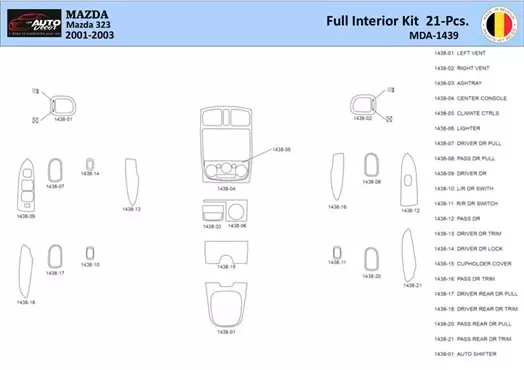 Mazda 323 1998-2003 Kit la décoration du tableau de bord 21 Pièce - 1 - habillage decor de tableau de bord