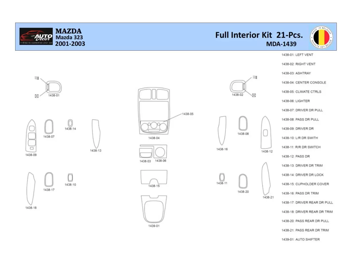 Mazda 323 1998-2003 Inleg dashboard Interieurset aansluitend en pasgemaakt 21 Delen