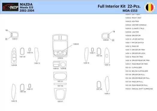 Mazda 323 2002-2004 Inleg dashboard Interieurset aansluitend en pasgemaakt 22 Delen