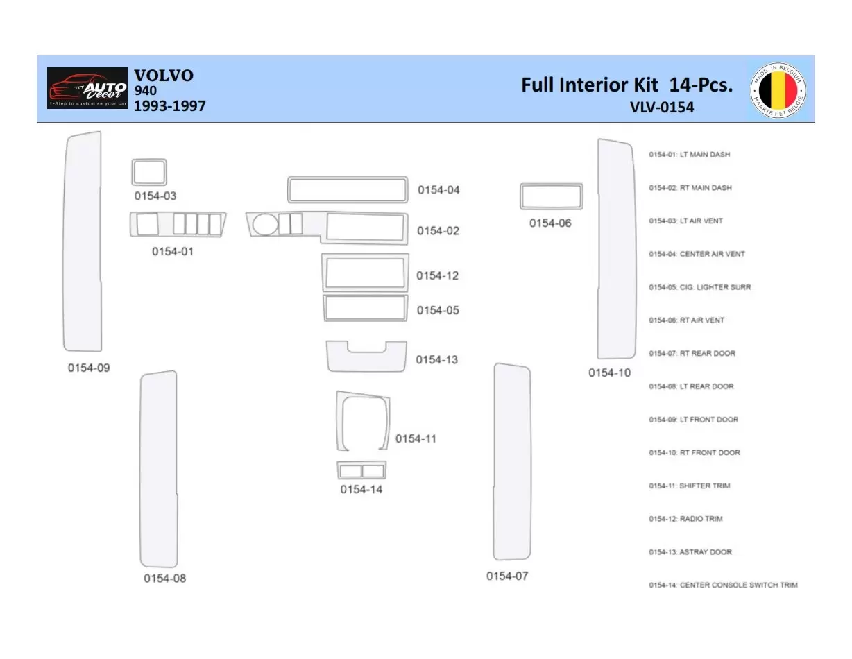 Volvo 940 1993-1997 Interni WHZ Kit rivestimento cruscotto 14 pezzi