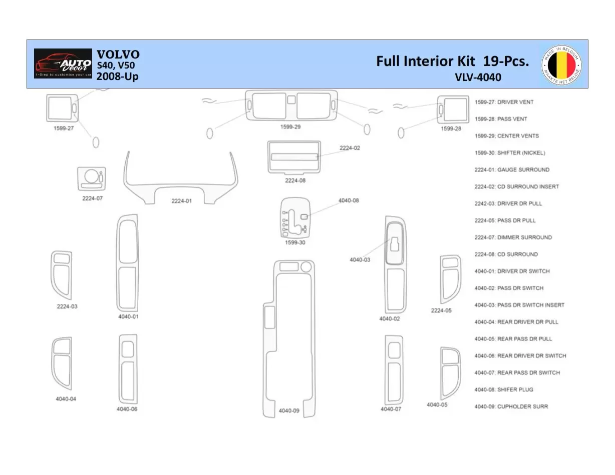 Volvo S40-V50 2004-2012 Interieur WHZ Dashboard inbouwset 19 Onderdelen