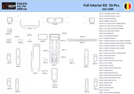 Volvo S50 2004-2009 Kit la décoration du tableau de bord 33 Pièce - 2 - habillage decor de tableau de bord