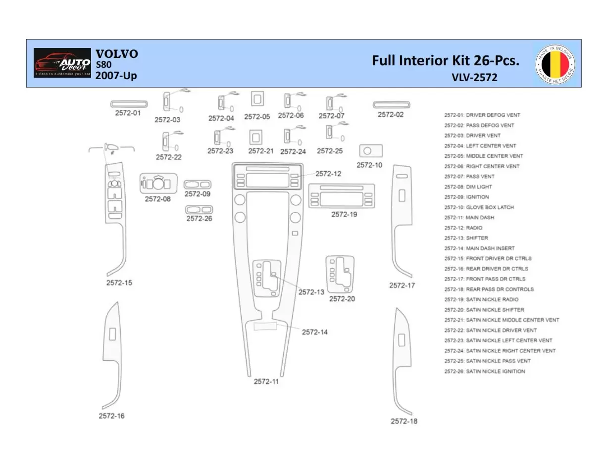 Volvo S80 2007 Interni WHZ Kit rivestimento cruscotto 26 parti