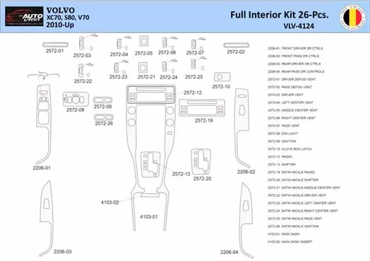 Volvo XC70-S80-V70 2008–2016 Kit la décoration du tableau de bord 26 Pièce - 1 - habillage decor de tableau de bord