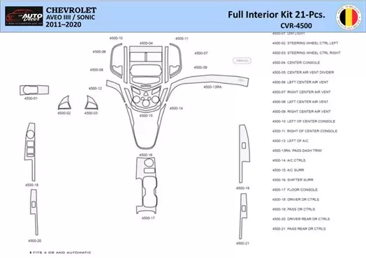 Chevrolet Aveo T300 2012–2020 Kit la décoration du tableau de bord 21 Pièce - 1 - habillage decor de tableau de bord