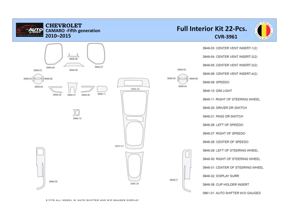 Chevrolet Camaro 2010-2015 Mittelkonsole Armaturendekor WHZ Cockpit Dekor 22 Teilige - 1- Cockpit Innenraum Dekor Chevrolet Camaro 2010-2015 Mittelkonsole Armaturendekor WHZ Cockpit Dekor 22 Teilige - 1- Cockpit Innenraum Dekor