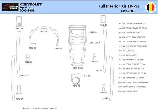 Chevrolet Equinox 2005–2009 Innenraum WHZ Armaturenbrett-Verkleidungssatz 18 Teilige - 1- Cockpit Dekor Innenraum