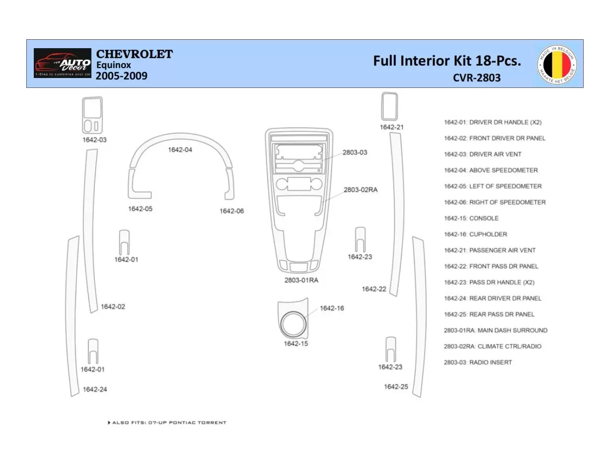 Chevrolet Equinox 2005–2009 Interni WHZ Kit rivestimento cruscotto 18 Parti