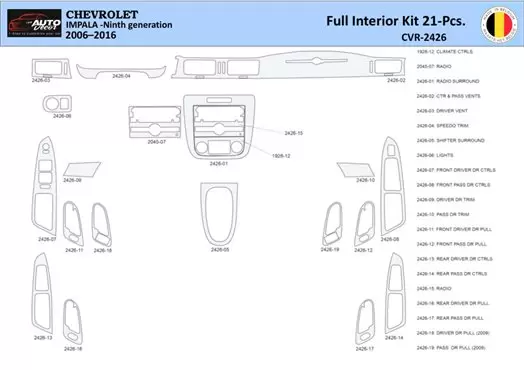 Chevrolet Impala 2006-2015 Inleg dashboard Interieurset aansluitend en pasgemaakt 21 Delen