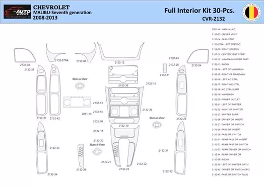 Chevrolet-Malibu-2008-2012 Inleg dashboard Interieurset aansluitend en pasgemaakt 30 Delen