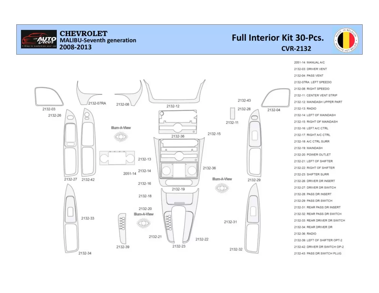 Chevrolet-Malibu-2008-2012 Mittelkonsole Armaturendekor WHZ Cockpit Dekor 30 Teilige - 1- Cockpit Dekor Innenraum