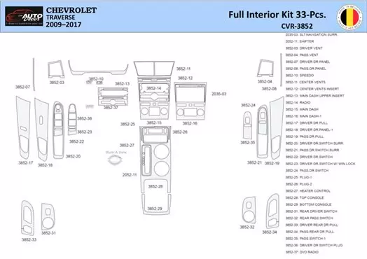 Chevrolet Traverse 2009-2013 Kit la décoration du tableau de bord 33 Pièce - 1 - habillage decor de tableau de bord