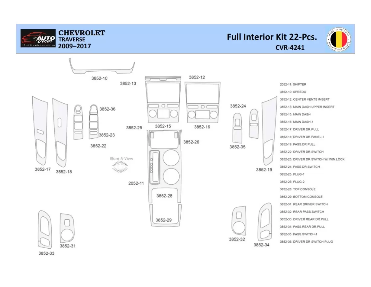 Chevrolet Traverse 2009-2013 Inleg dashboard Interieurset aansluitend en pasgemaakt 22 Delen