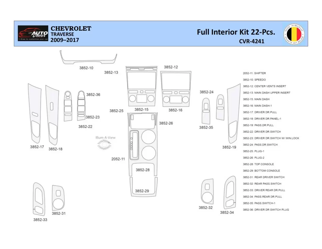 Chevrolet Traverse 2009-2013 Mittelkonsole Armaturendekor WHZ Cockpit Dekor 22 Teilige - 1- Cockpit Dekor Innenraum