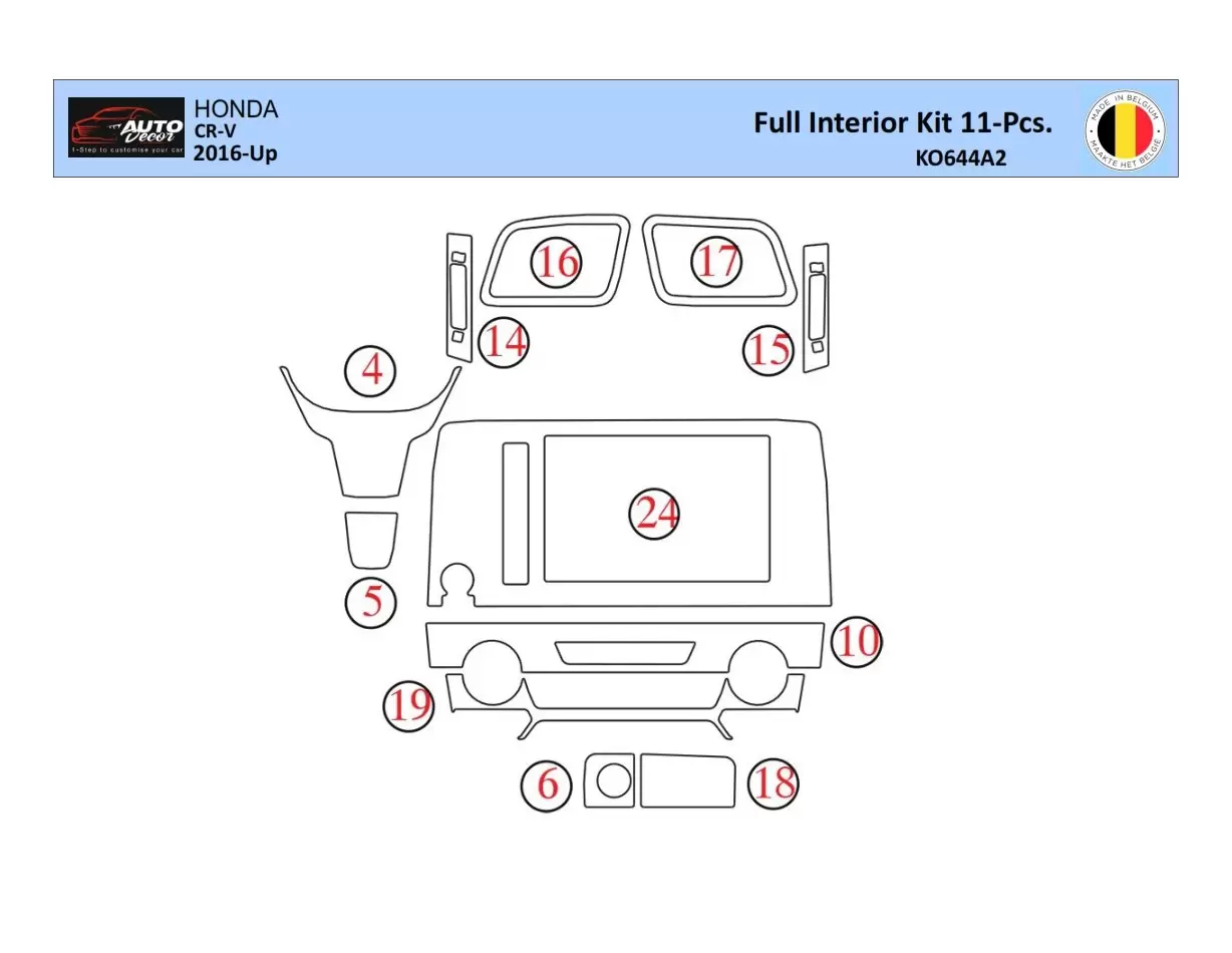 Honda CR-V 2016-2022 Inleg dashboard Interieurset aansluitend en pasgemaakt 16 Delen