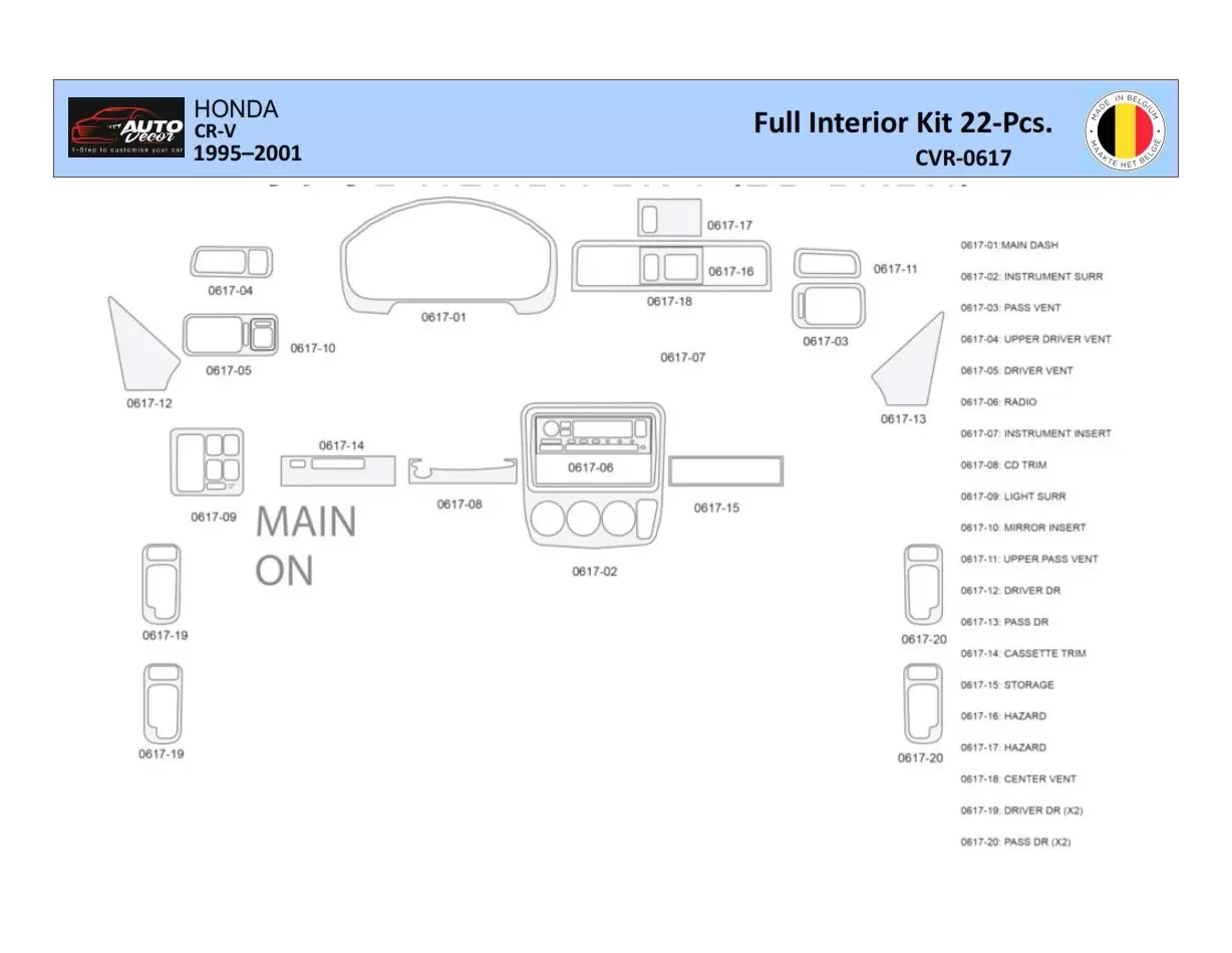 Honda CR-V 1997-2002 Mascherine sagomate per rivestimento cruscotti 22 Decori