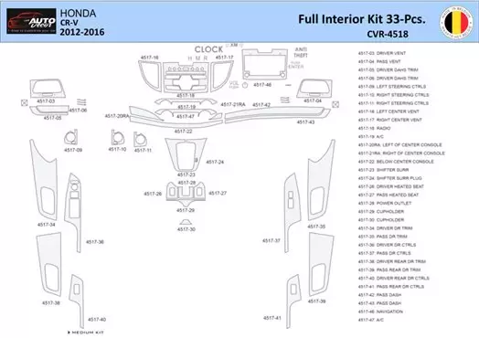 Honda CR-V 2012-2016 Inleg dashboard Interieurset aansluitend en pasgemaakt 33 Delen