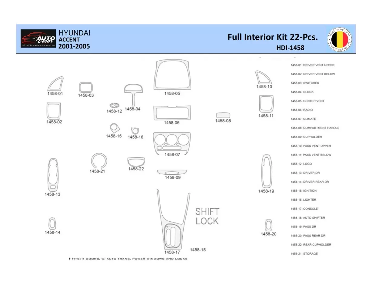 Hyundai Accent 2001-2005 Inleg dashboard Interieurset aansluitend en pasgemaakt 22 Delen