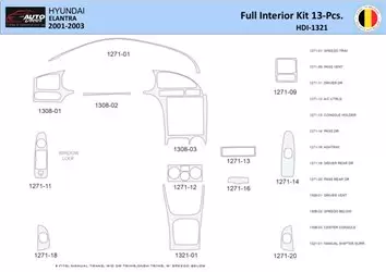 Hyundai Elantra 2001-2003 Inleg dashboard Interieurset aansluitend en pasgemaakt 13 Delen