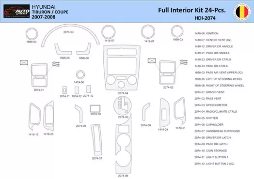 Hyunda Coupe 2007-2008 Inleg dashboard Interieurset aansluitend en pasgemaakt 24 Delen