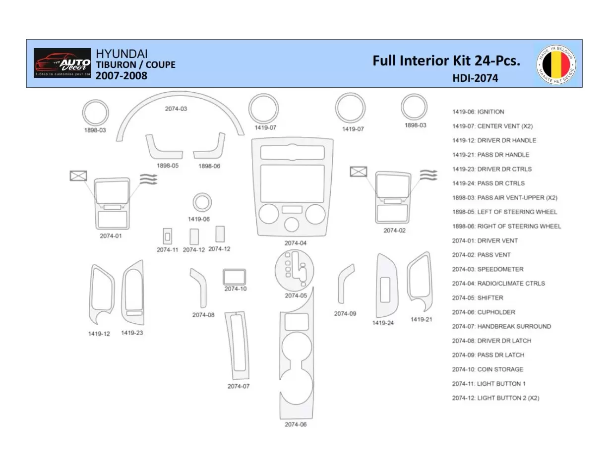 Hyunda Coupe 2007-2008 Inleg dashboard Interieurset aansluitend en pasgemaakt 24 Delen