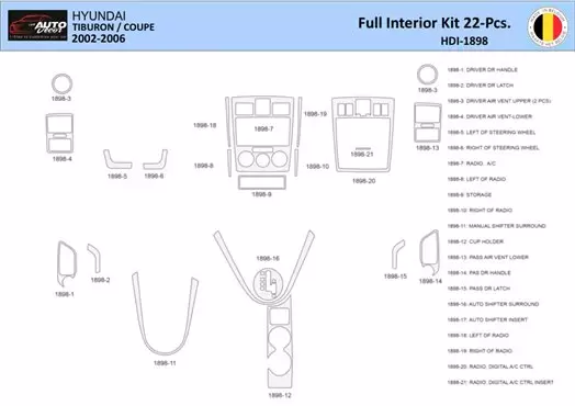 Hyunda Coupe 2004-2008 Interior WHZ Dashboard trim kit 22 Parts