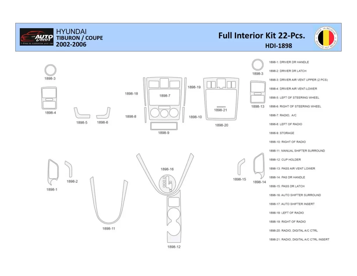 Hyunda Coupe 2004-2008 Mittelkonsole Armaturendekor WHZ Cockpit Dekor 22 Teilige - 1- Cockpit Dekor Innenraum