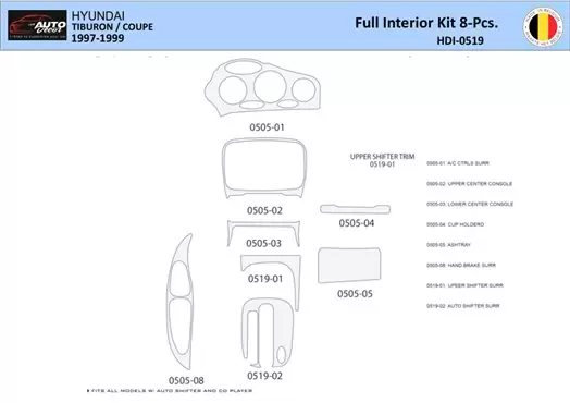 Hyunda Coupe 1997-1999 Inleg dashboard Interieurset aansluitend en pasgemaakt 20N Delen