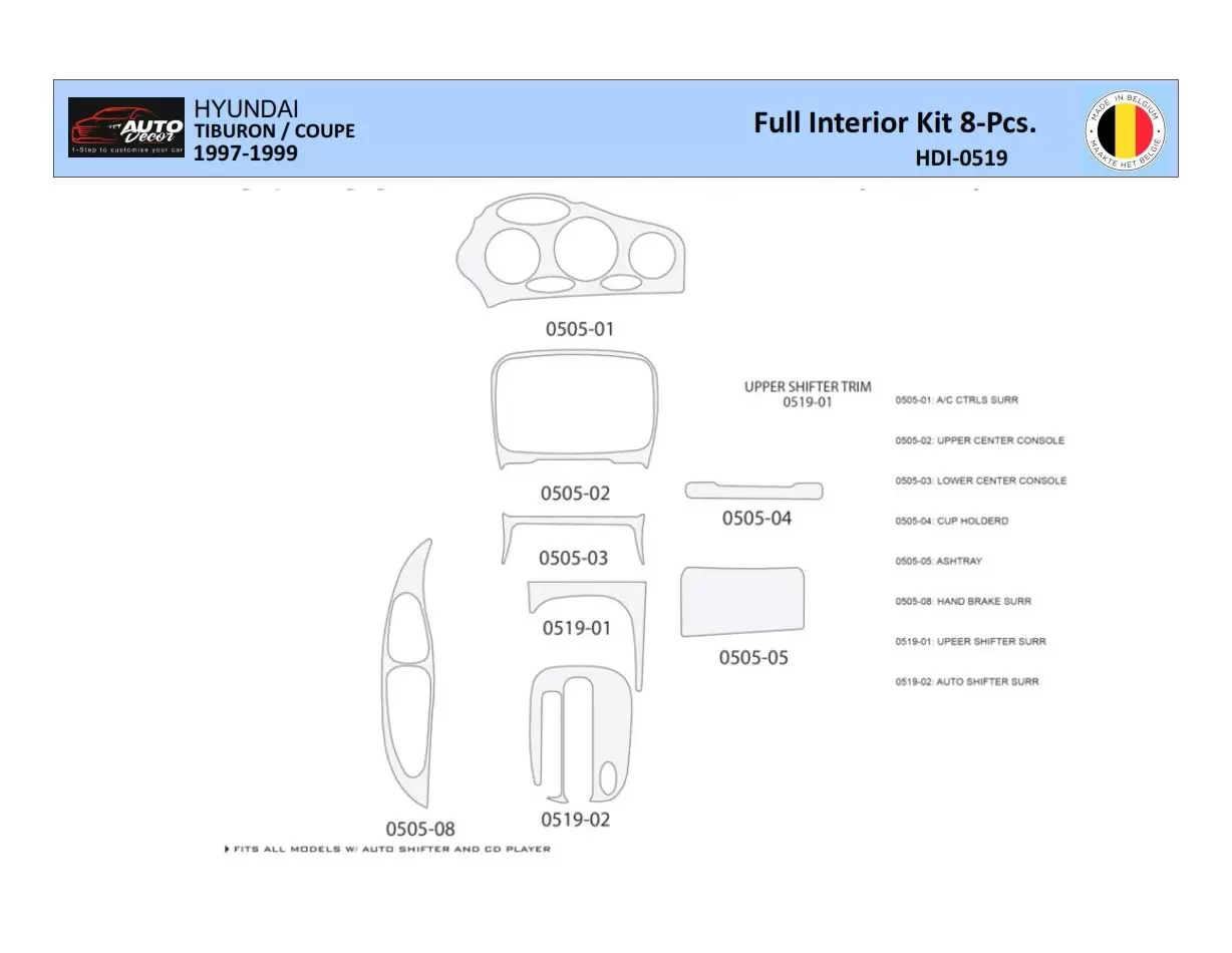 Hyunda Coupe 1997-1999 Inleg dashboard Interieurset aansluitend en pasgemaakt 20N Delen