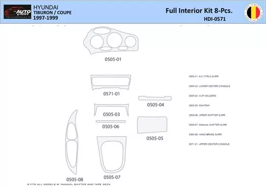 Hyunda Coupe 1997-1999 Mittelkonsole Armaturendekor WHZ Cockpit Dekor 20 Teilige - 1- Cockpit Dekor Innenraum