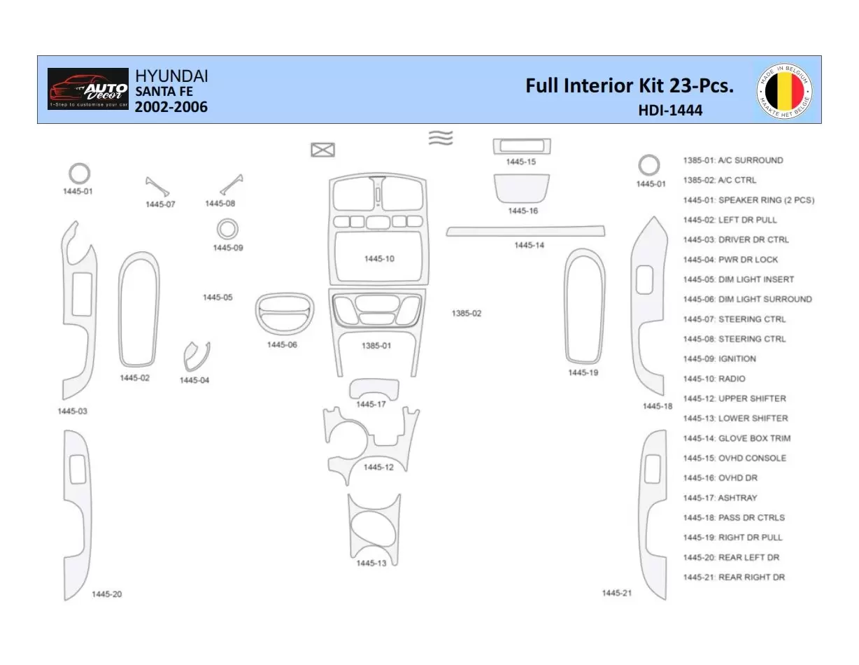 Hyundai Santa Fe 2002-2006 Kit la décoration du tableau de bord 23 Pièce - 1 - habillage decor de tableau de bord