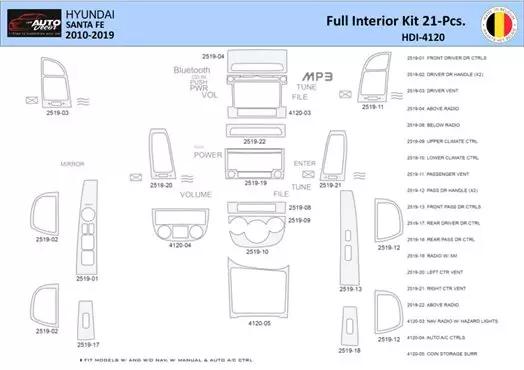 Hyundai Santa Fe 2010-2012 Mittelkonsole Armaturendekor WHZ Cockpit Dekor 21 Teilige - 1- Cockpit Dekor Innenraum