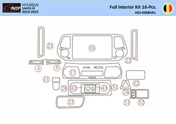 Hyundai Santa Fe 2019-2022 Mascherine sagomate per rivestimento cruscotti 21 Decori