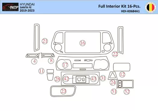 Hyundai Santa Fe 2019-2022 Mittelkonsole Armaturendekor WHZ Cockpit Dekor 21 Teilige - 1- Cockpit Dekor Innenraum