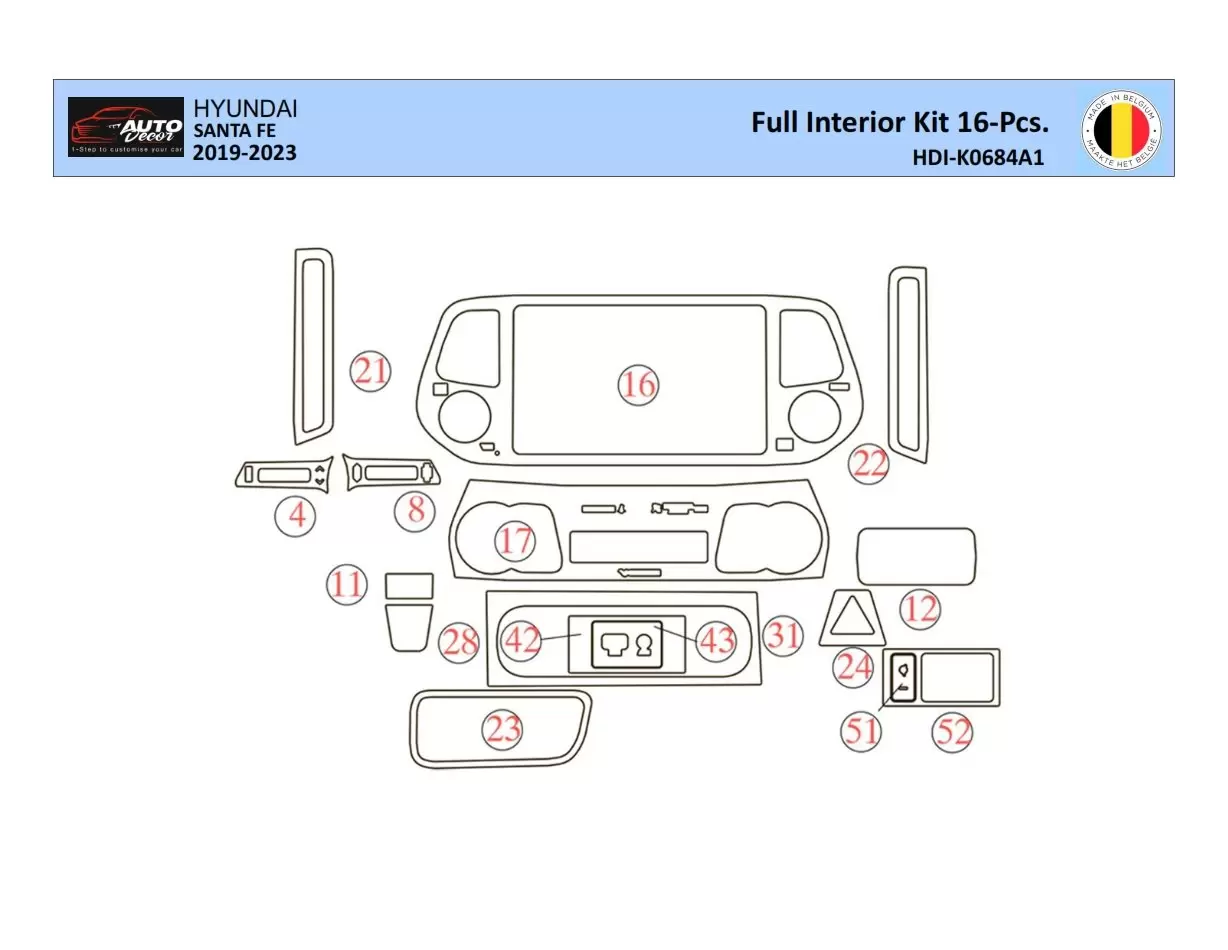 Hyundai Santa Fe 2019-2022 Kit la décoration du tableau de bord 21 Pièce - 1 - habillage decor de tableau de bord