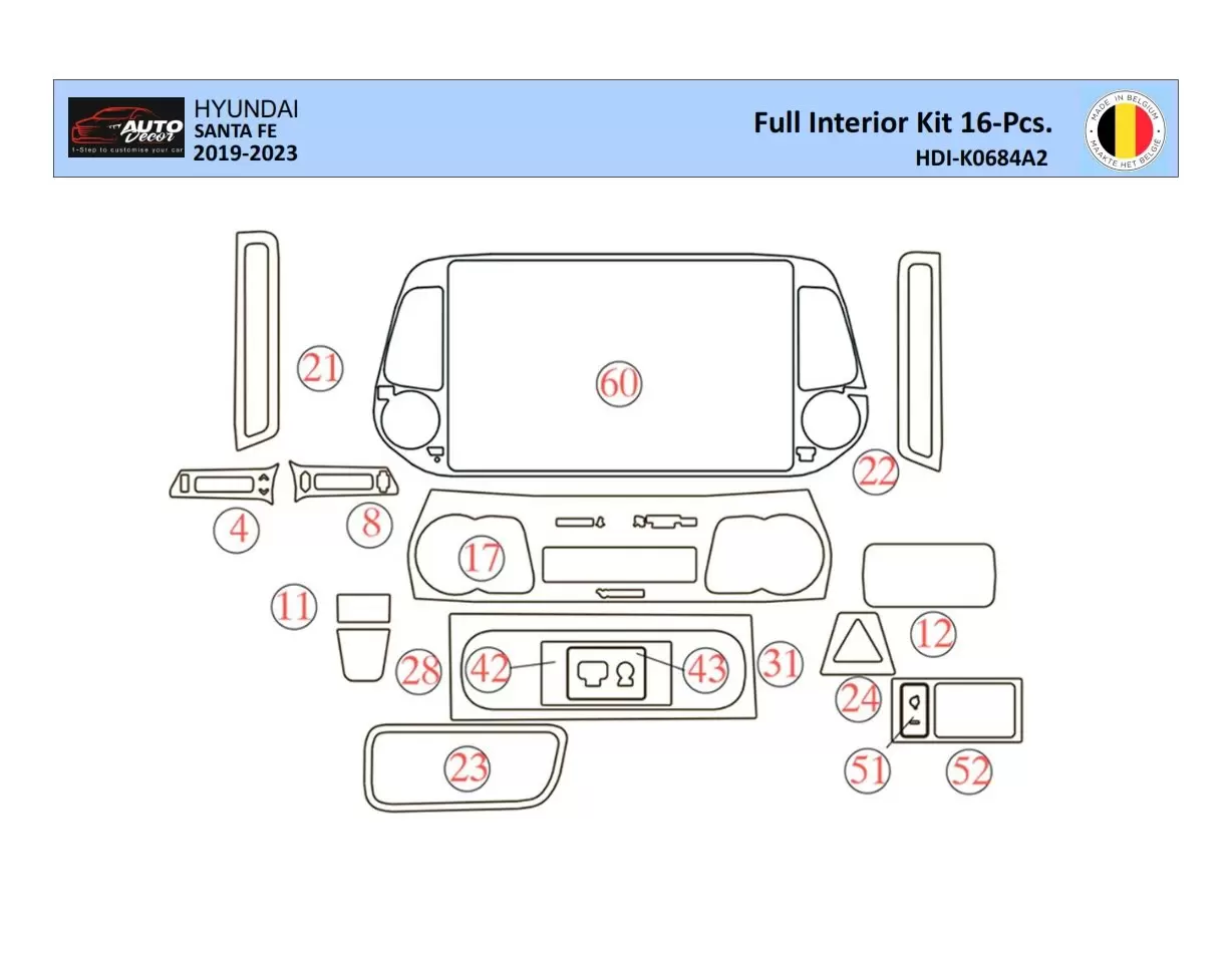 Hyundai Santa Fe 2019-2022 Interior WHZ Dashboard trim kit 31 Parts