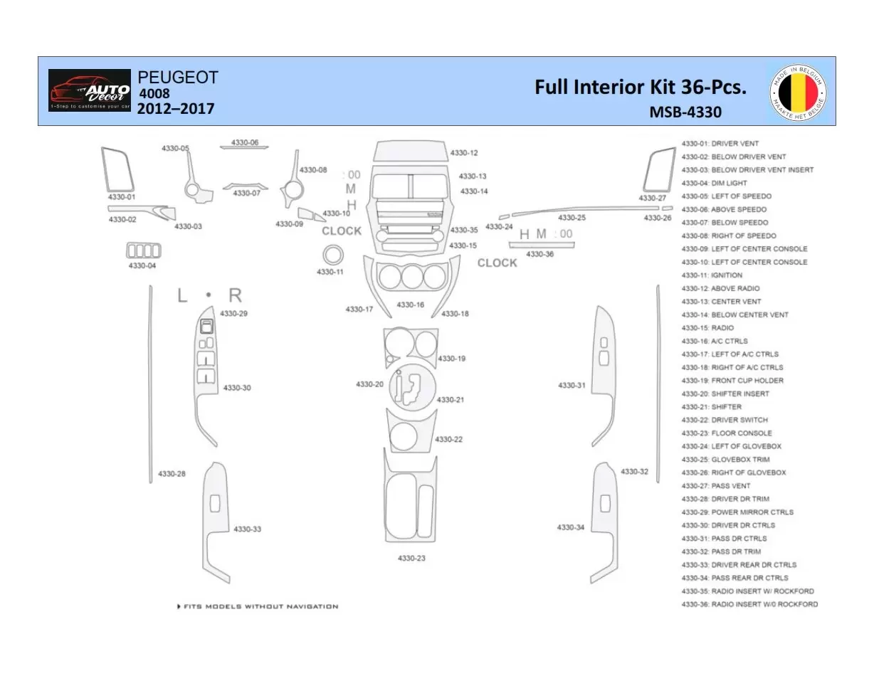 Peugeot 4008 2012-2017 Interior WHZ Dashboard trim kit 36 Parts