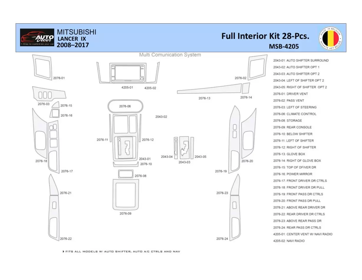 Mitsubishi Lancer-9-2007–2017 Inleg dashboard Interieurset aansluitend en pasgemaakt 28 Delen