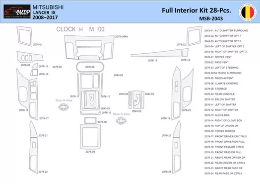 Mitsubishi Lancer-2008 Inleg dashboard Interieurset aansluitend en pasgemaakt 28 Delen