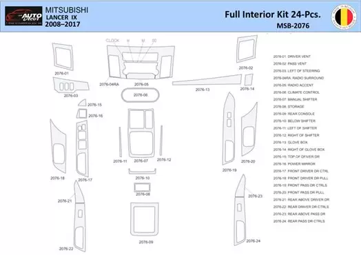 Mitsubishi Lancer-2008 Inleg dashboard Interieurset aansluitend en pasgemaakt 24 Delen