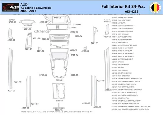 Audi A5 Cabrio 2008–2016 Interni WHZ Kit rivestimento cruscotto 40 pezzi Audi A5 Cabrio 2008–2016 Interni WHZ Kit rivestimento cruscotto 40 pezzi