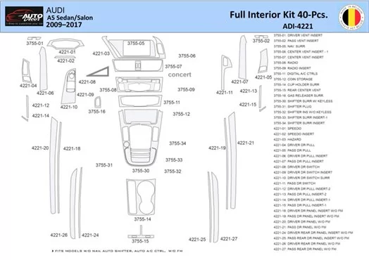 Audi A5 2008–2016 Mittelkonsole Armaturendekor WHZ Cockpit Dekor 40 Teilige - 1- Cockpit Innenraum Dekor 