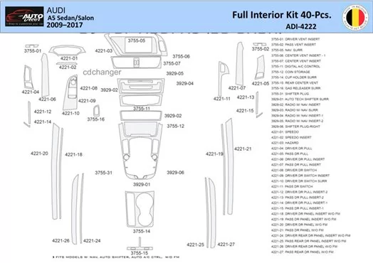 Audi A5 2008–2016 Interior WHZ Dashboard trim kit 40 Parts Audi A5 2008–2016 Interior WHZ Dashboard trim kit 40 Parts