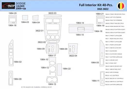 Dodge Caliber 2007-2009 Kit la décoration du tableau de bord 24 Pièce - 1 - habillage decor de tableau de bord