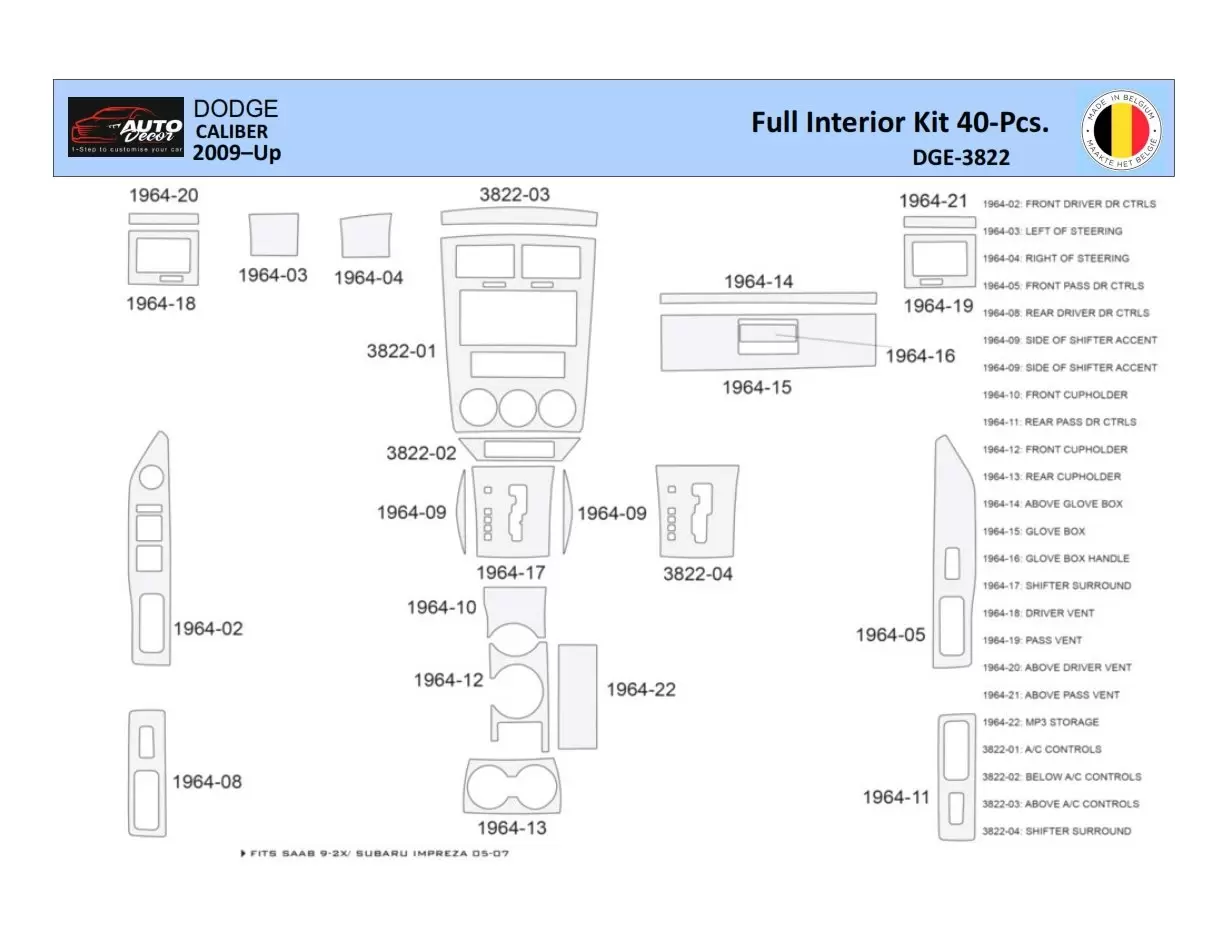 Dodge Caliber 2007-2009 Mittelkonsole Armaturendekor WHZ Cockpit Dekor 24 Teilige - 1- Cockpit Dekor Innenraum