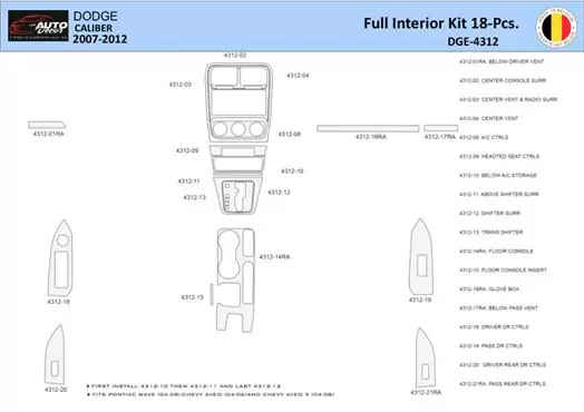 Dodge Caliber 2010-2012 Interior WHZ Dashboard trim kit 18 Parts