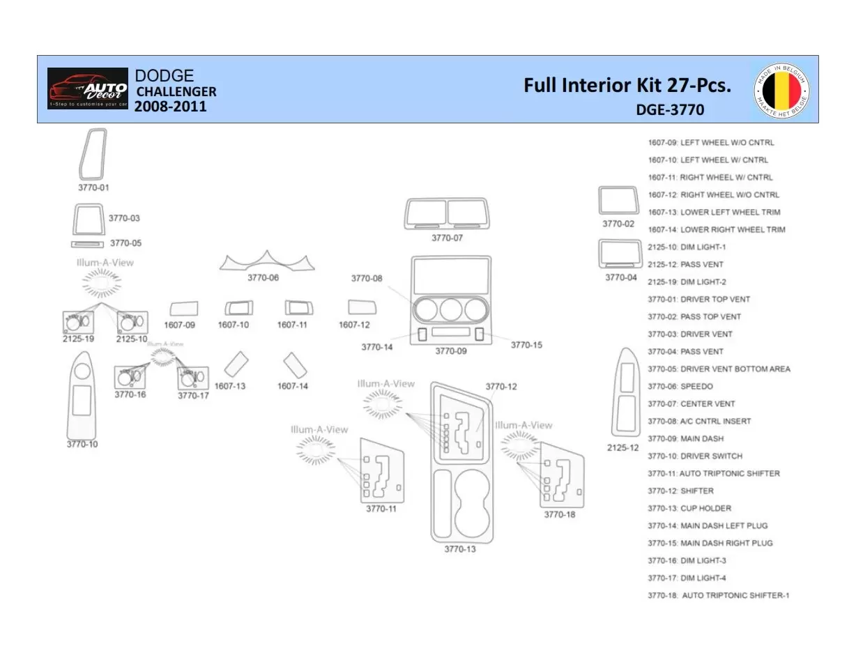 Dodge Challenger 2008-2011 Interior WHZ Dashboard trim kit 27 Parts