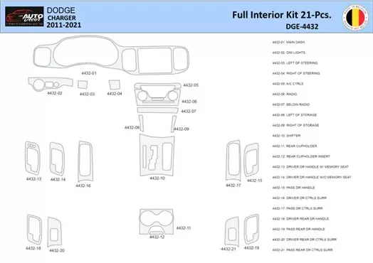 Dodge Charger LD 2011-2022 Interior WHZ Dashboard trim kit 21 Parts
